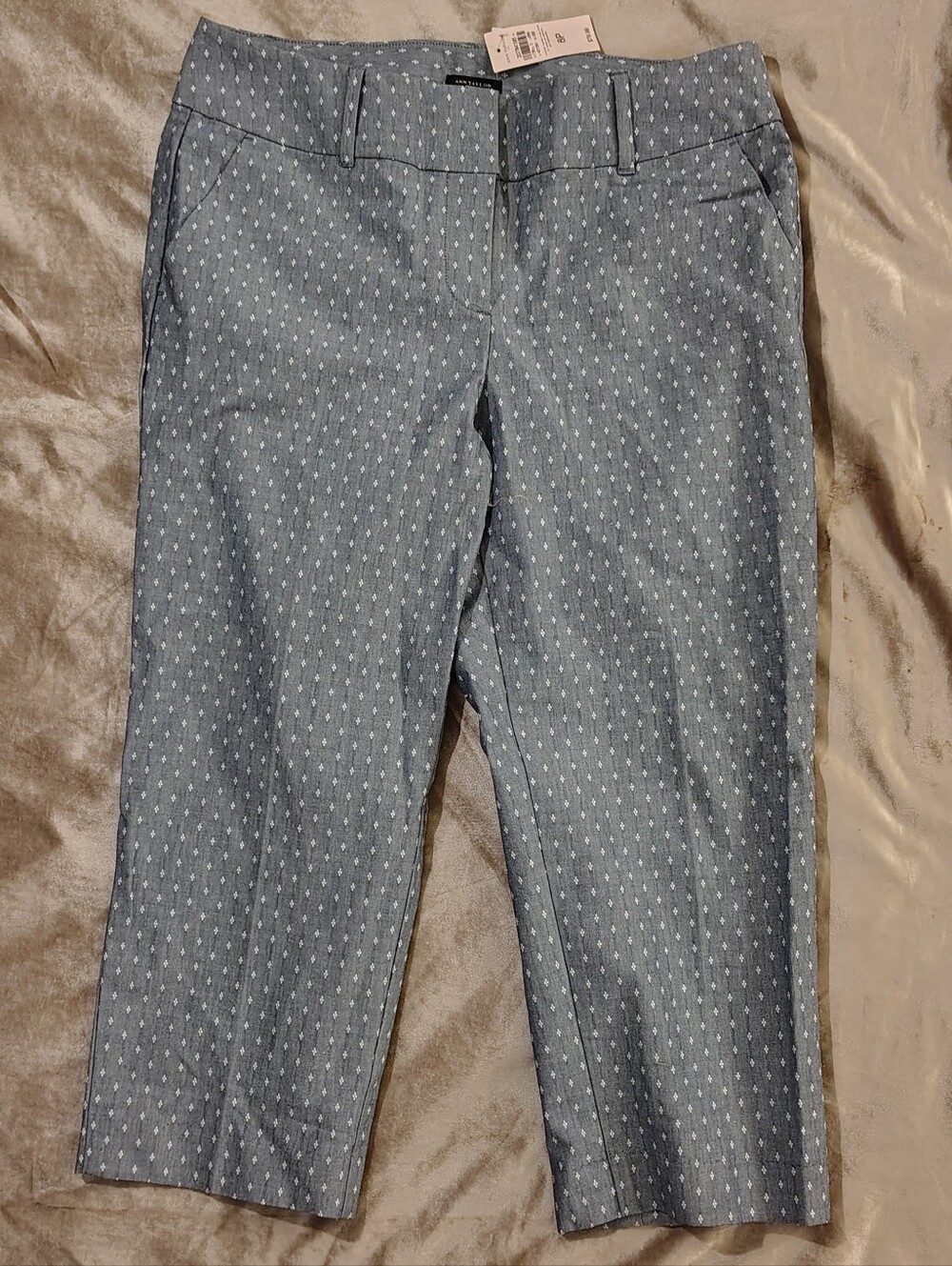 Ann Taylor Petite Capris NWT Gray Geometric Cropped Pants 8P Curvy
